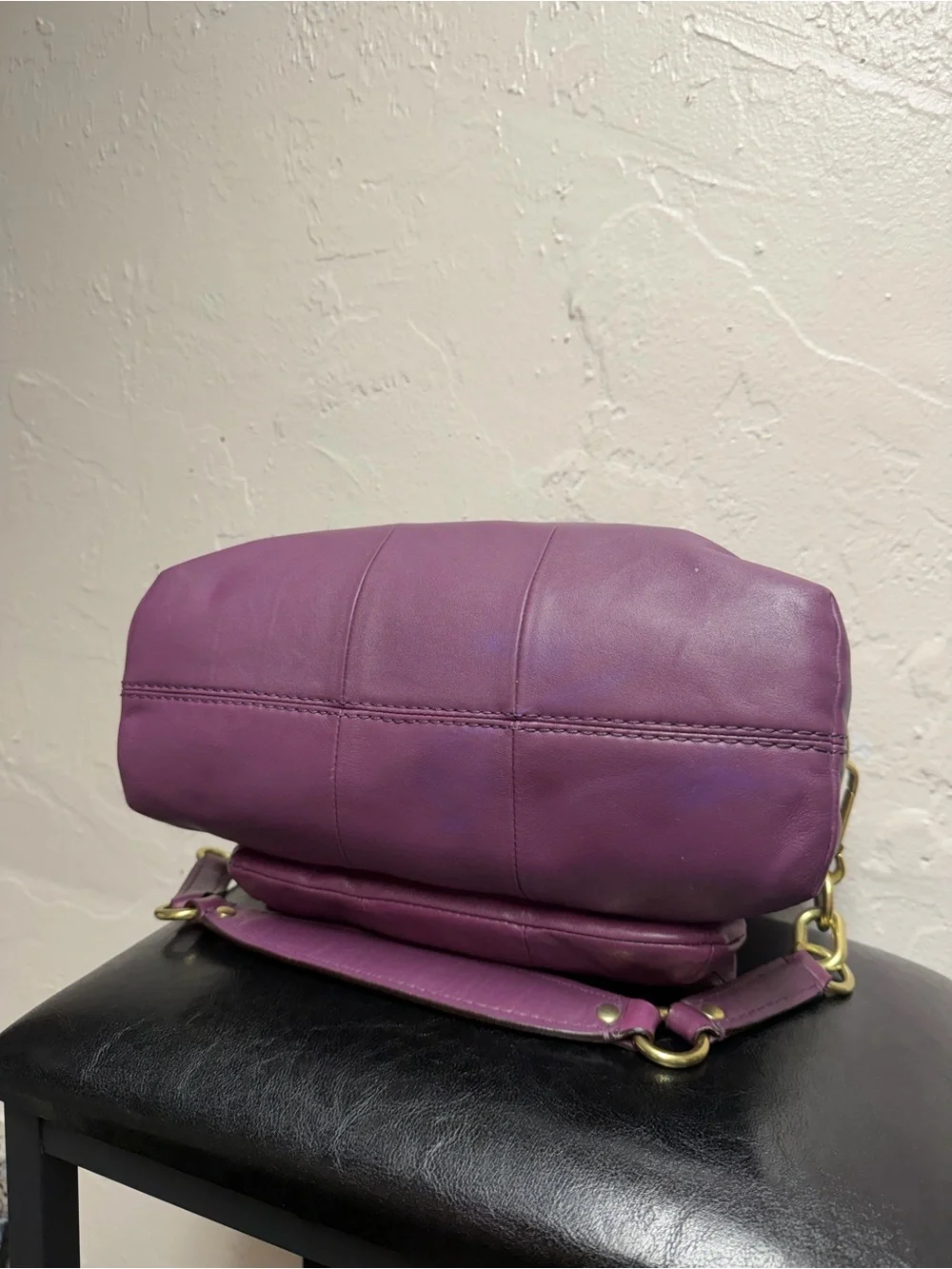 Coach Purple Leather Satchel with Gold Hardware